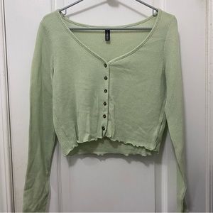 H&M Waffle Knit Scalloped Button up Blouse